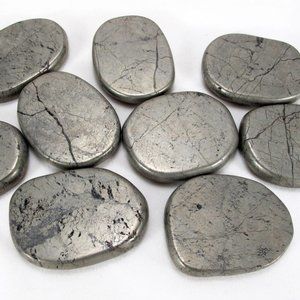 Authentic pyrite flat palm stone, polished